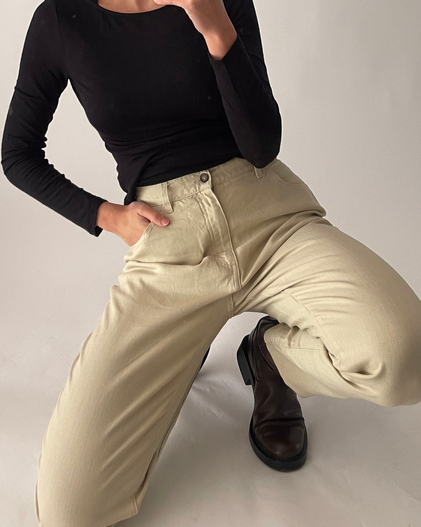 Vintage Caroll Sport Beige Linen-Blend Trousers