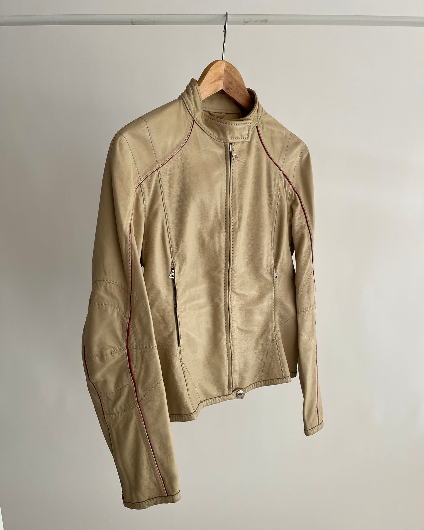 Prada Beige Leather Jacket with Red Accents