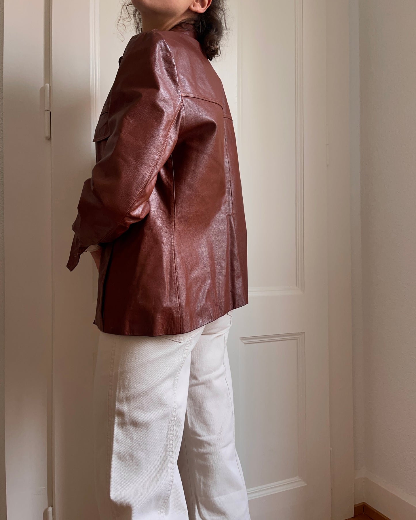 Vintage Brown Leather Jacket with Button Front