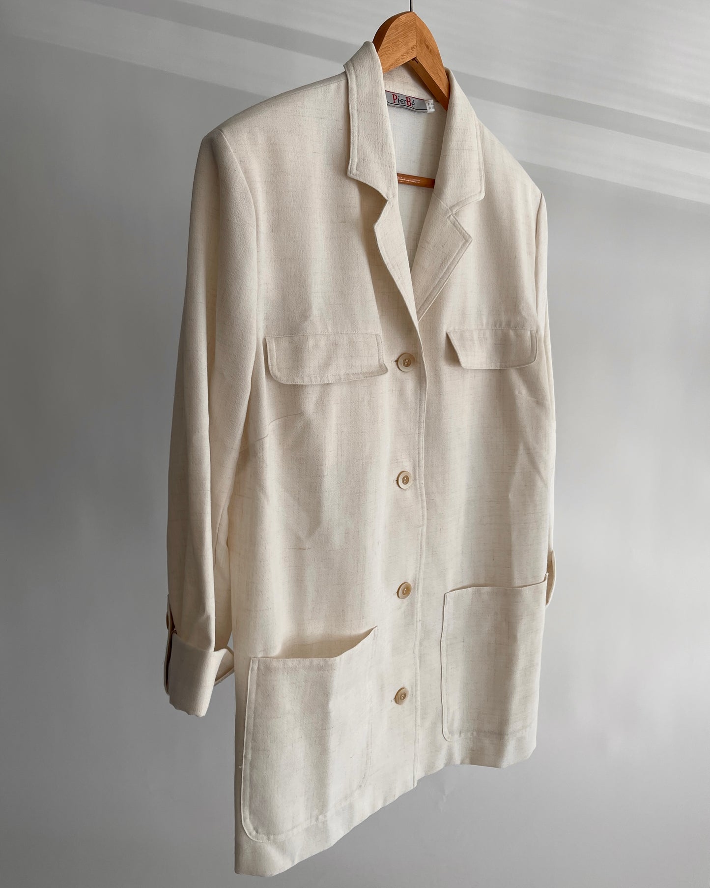 Vintage Beige Oversized Blazer with Linen Blend - Pier Bé