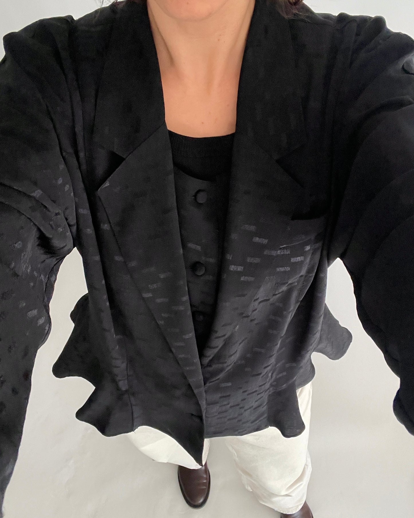 Vintage Black Blazer with Textured Details