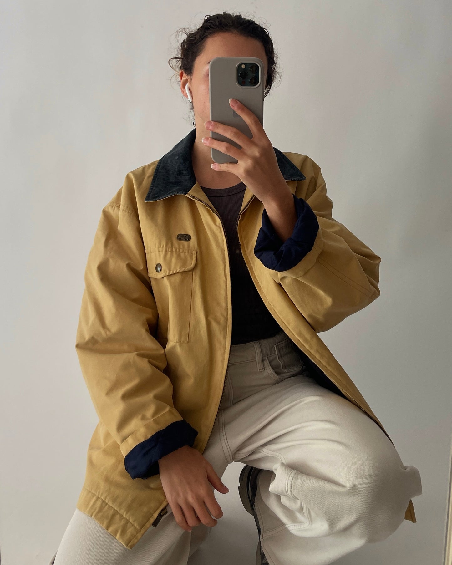 Lacoste Sport Vintage Jacket in Mustard Yellow with Corduroy Collar