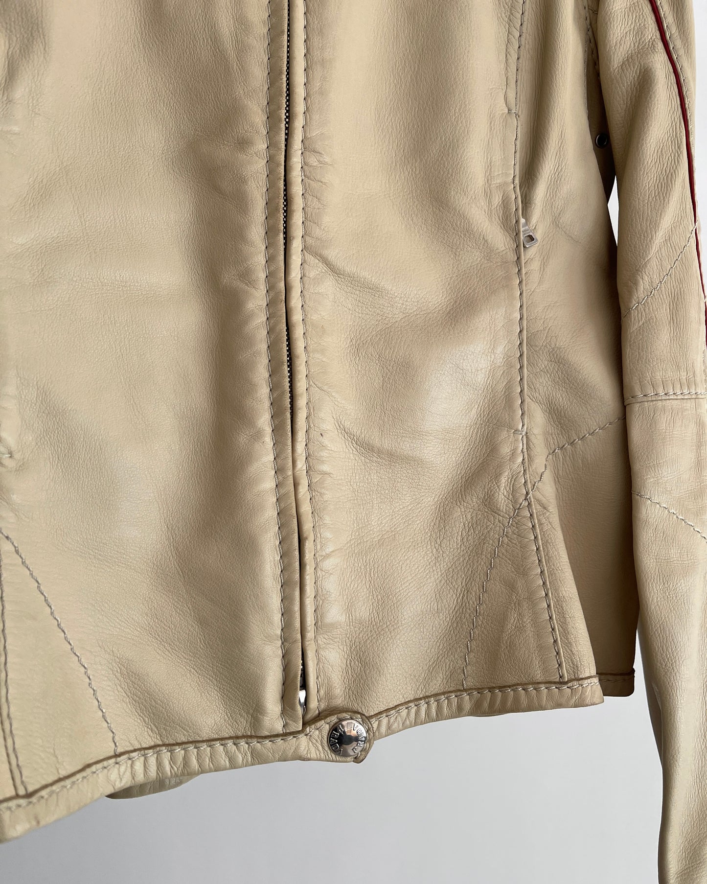 Prada Beige Leather Jacket with Red Accents