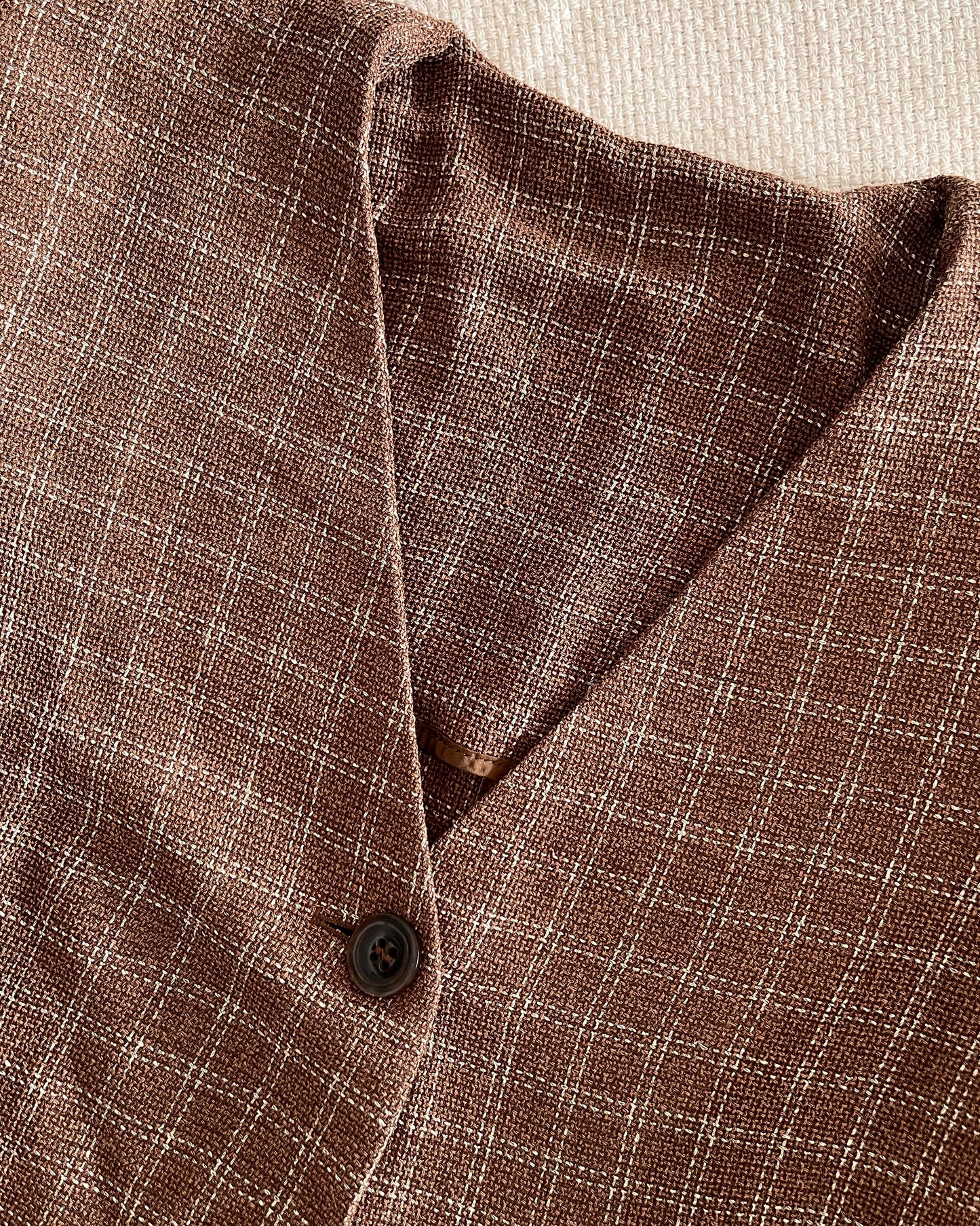 Brown blazer with white check pattern and epaulette