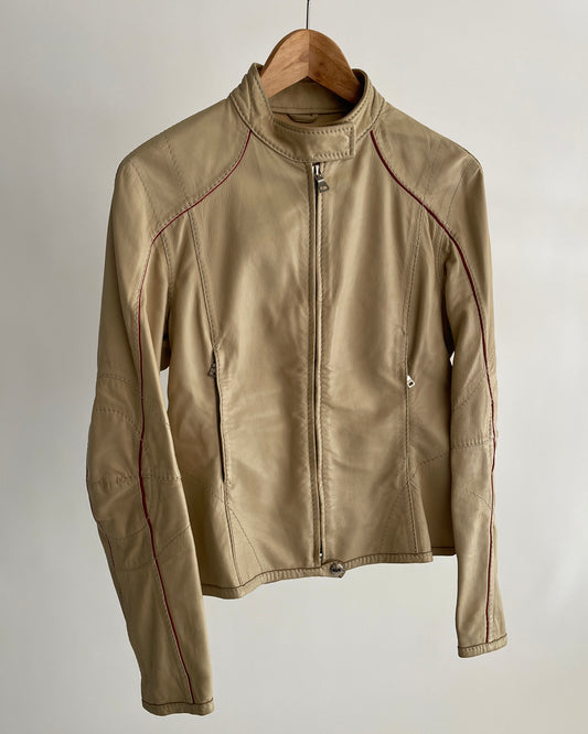 Prada Beige Leather Jacket with Red Accents