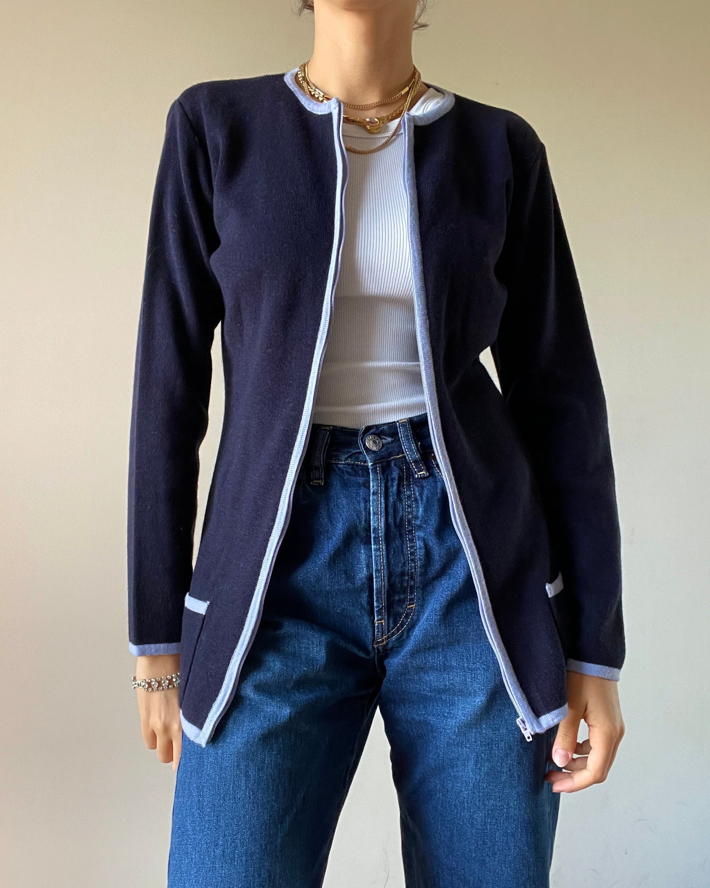 COMPTOIR DES COTONNIERS - Blue Navy Cardigan with mauve borders