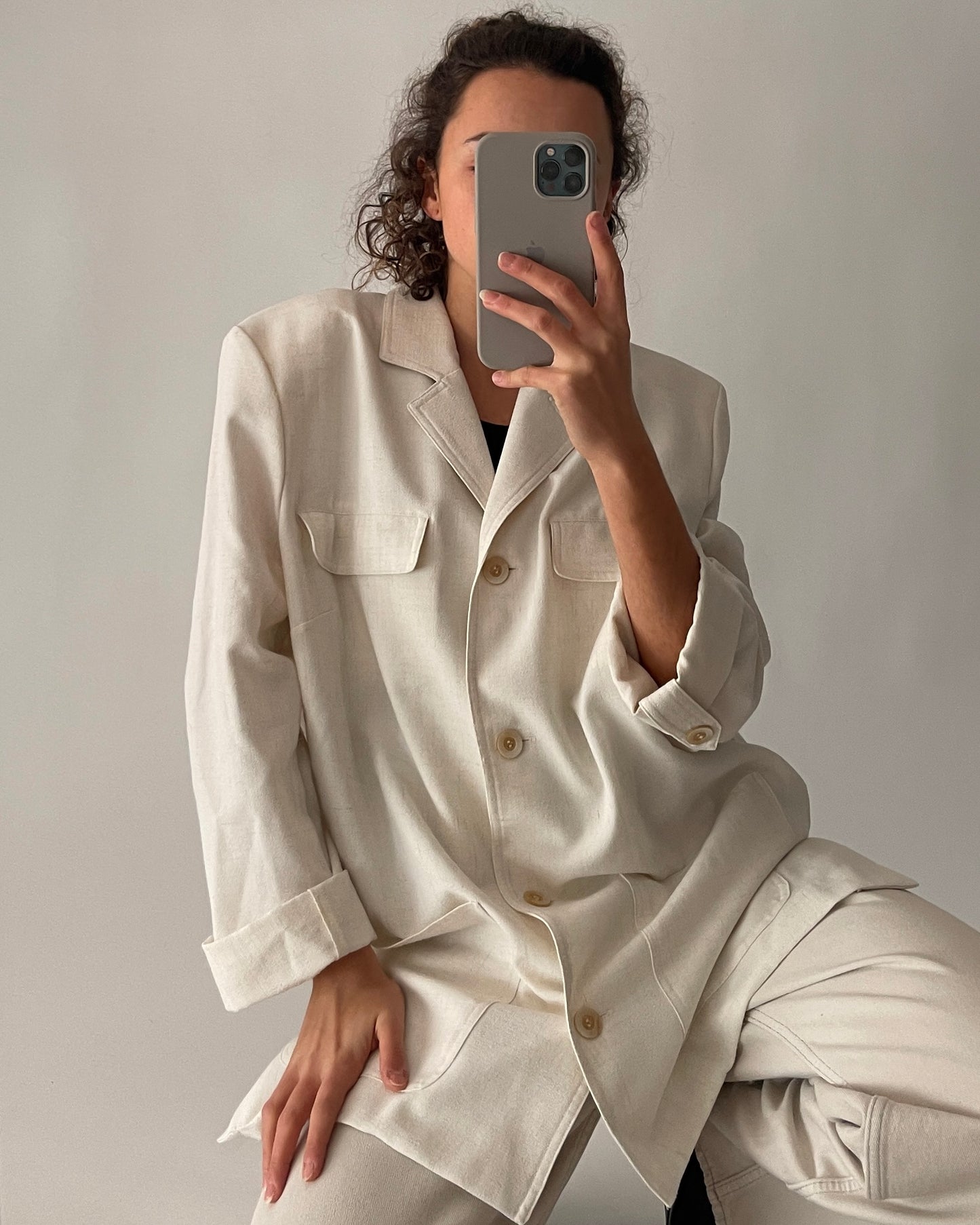 Vintage Beige Oversized Blazer with Linen Blend - Pier Bé