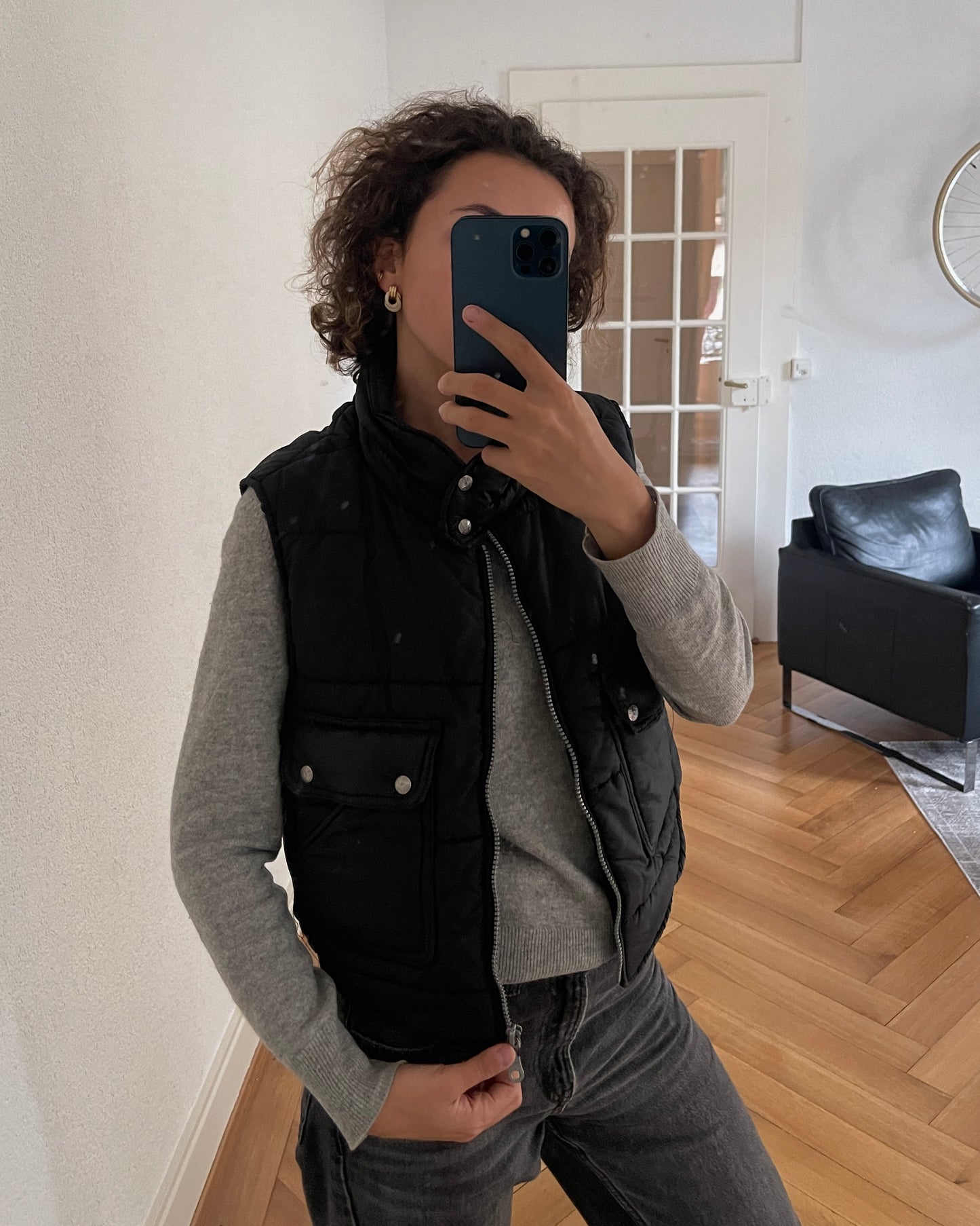 Vintage Black quilted vest with zip