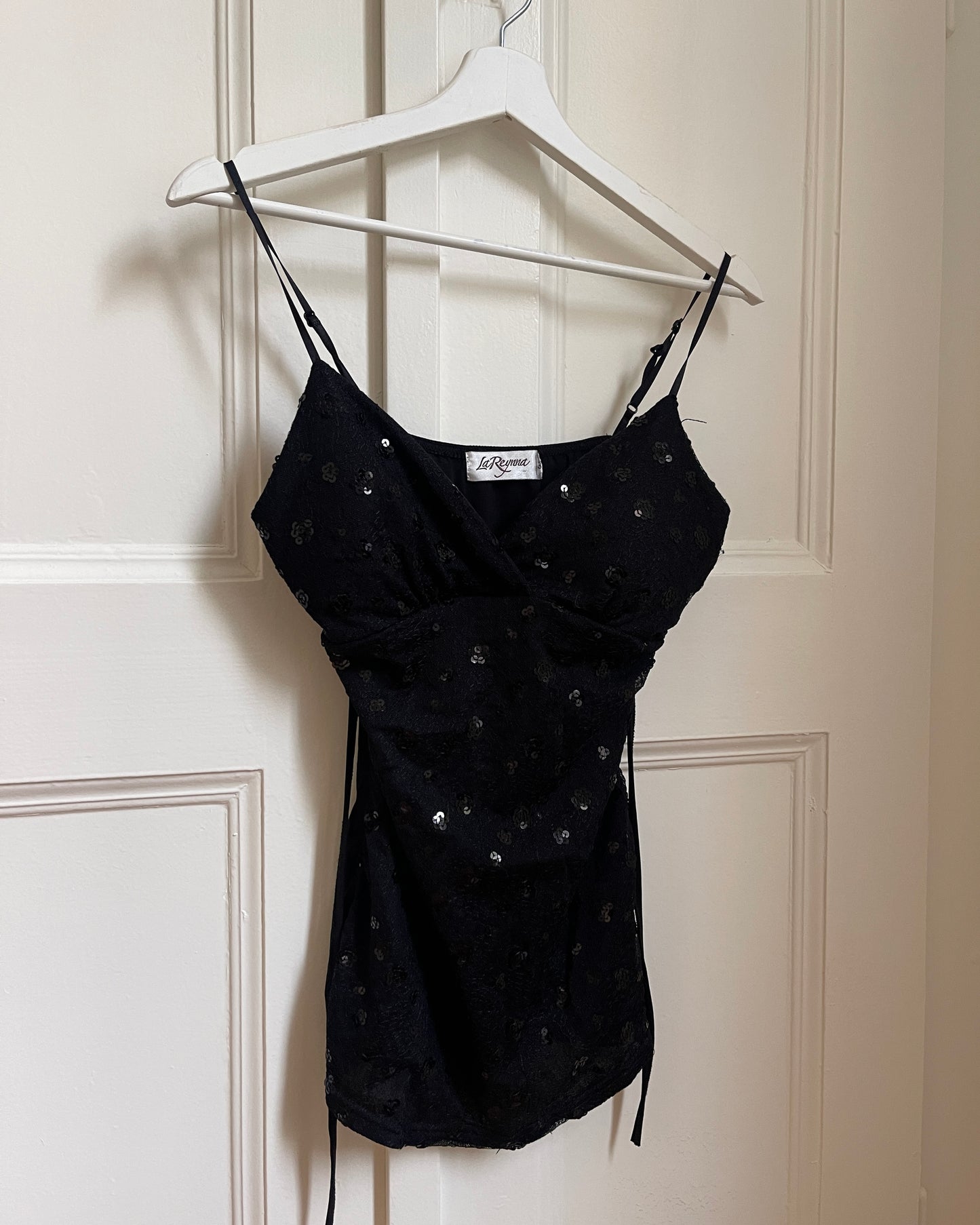 La Reina Black Sequin Camisole Top