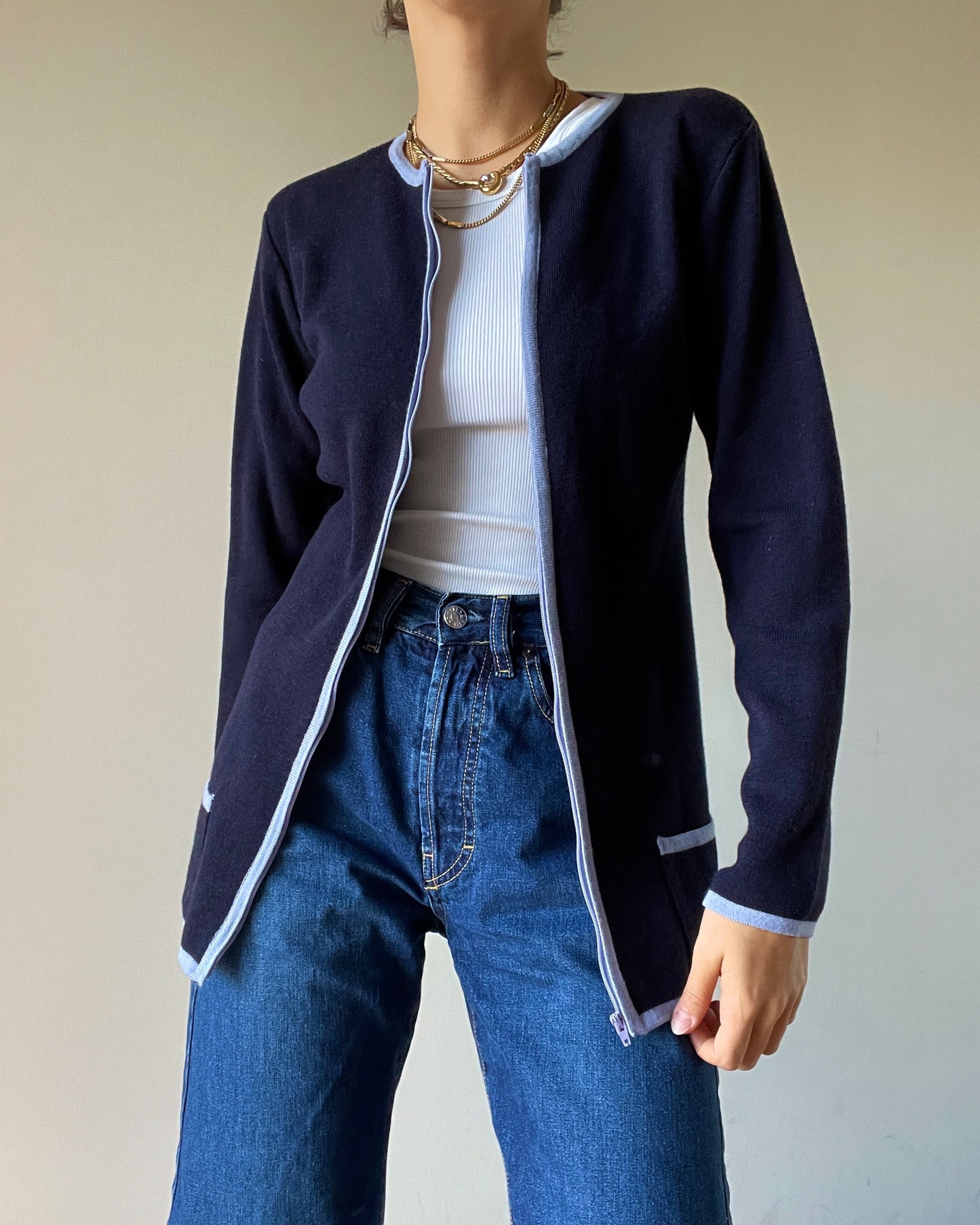 COMPTOIR DES COTONNIERS - Blue Navy Cardigan with mauve borders