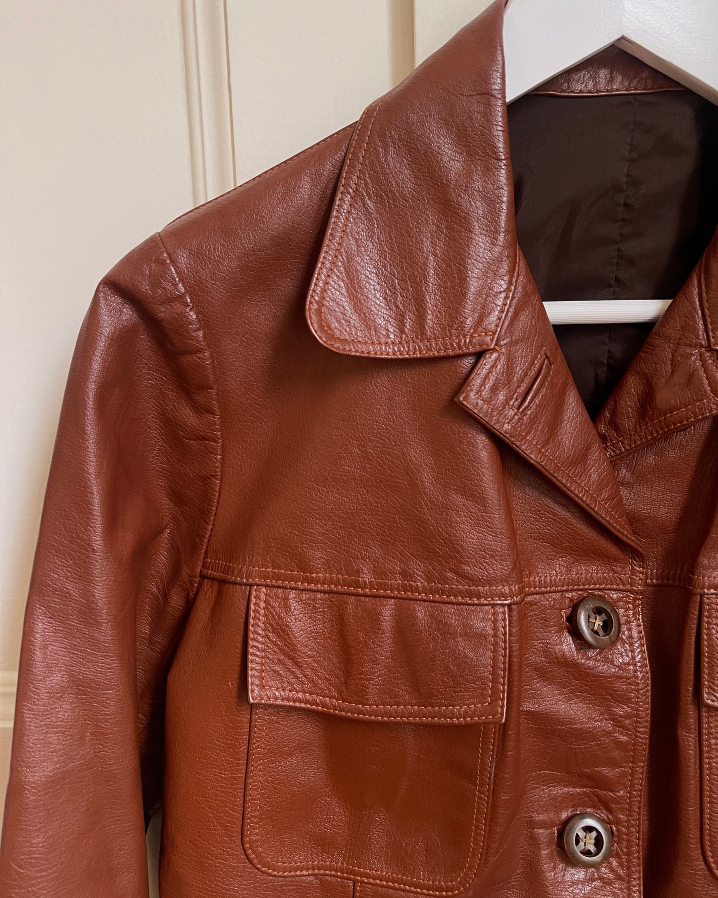 Vintage Brown Leather Jacket with Button Front