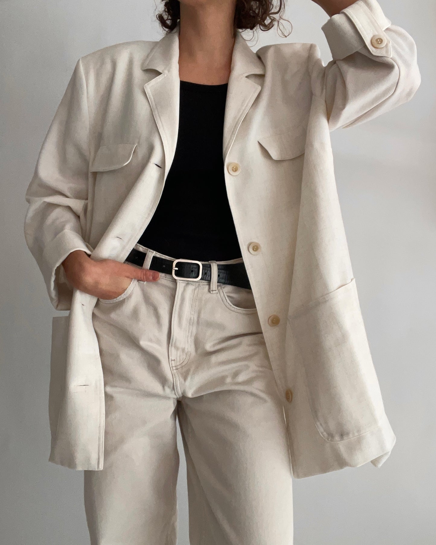 Vintage Beige Oversized Blazer with Linen Blend - Pier Bé