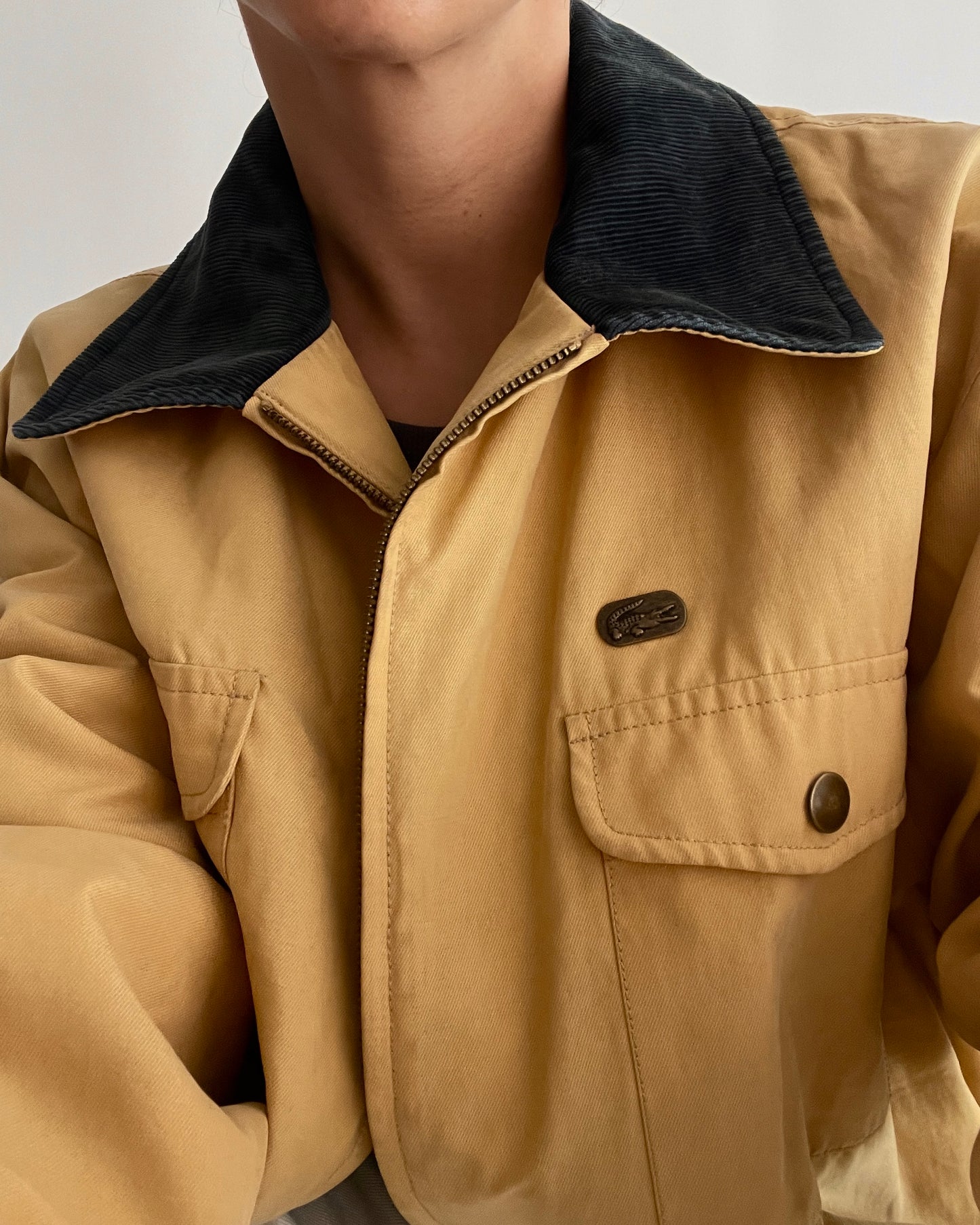 Lacoste Sport Vintage Jacket in Mustard Yellow with Corduroy Collar