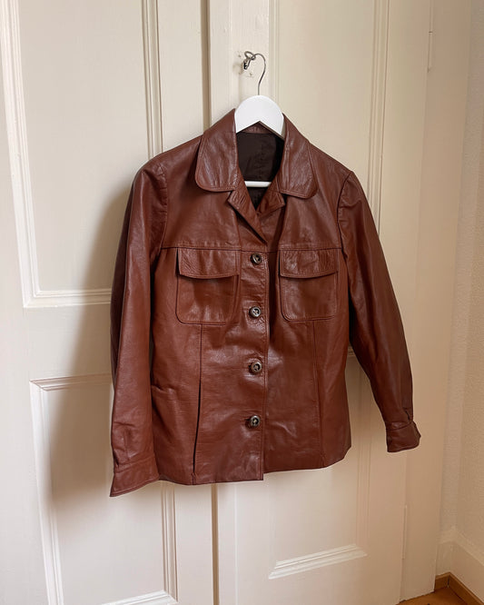 Vintage Brown Leather Jacket with Button Front