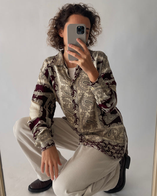 Vintage Patterned Button-Up Shirt