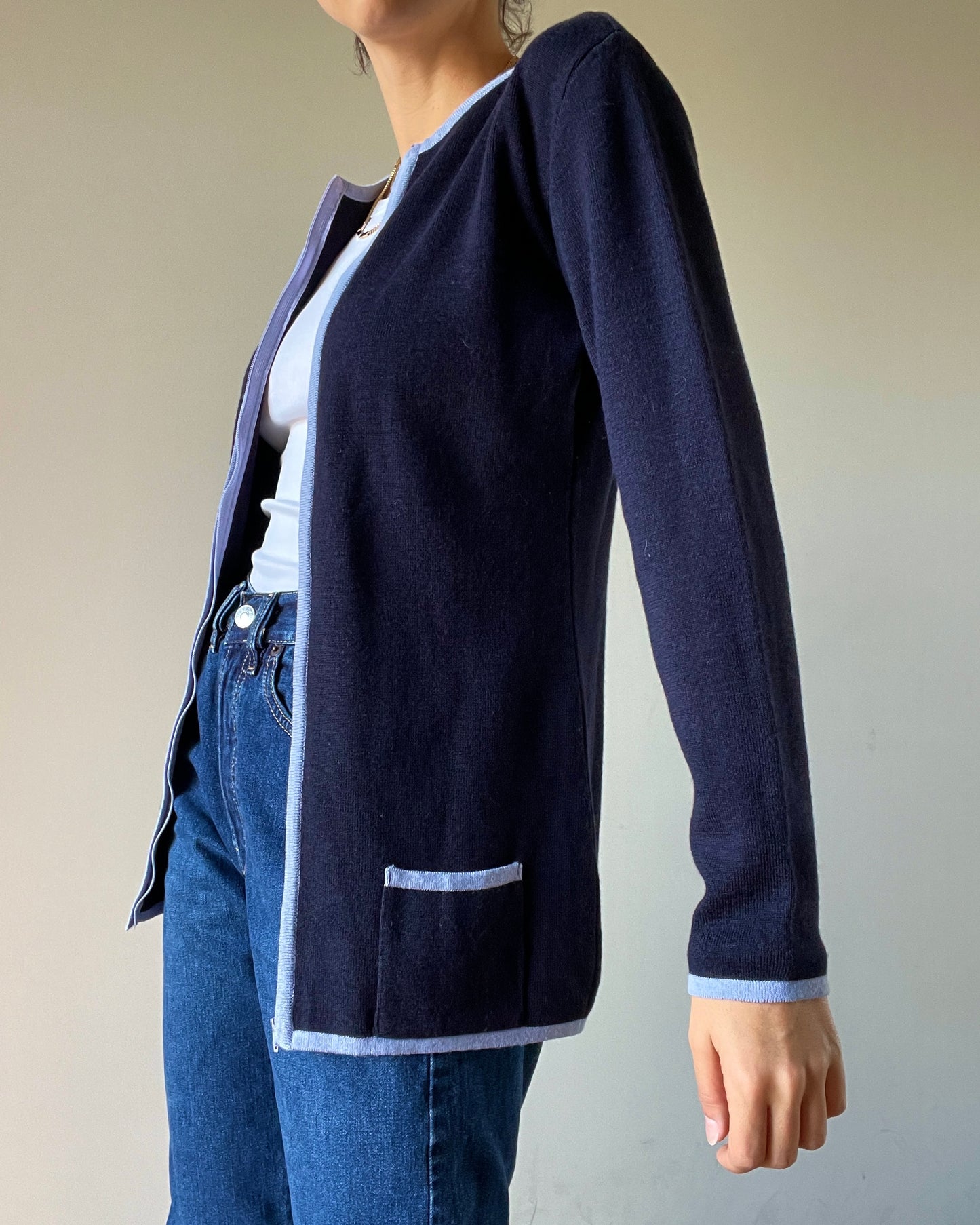 COMPTOIR DES COTONNIERS - Blue Navy Cardigan with mauve borders