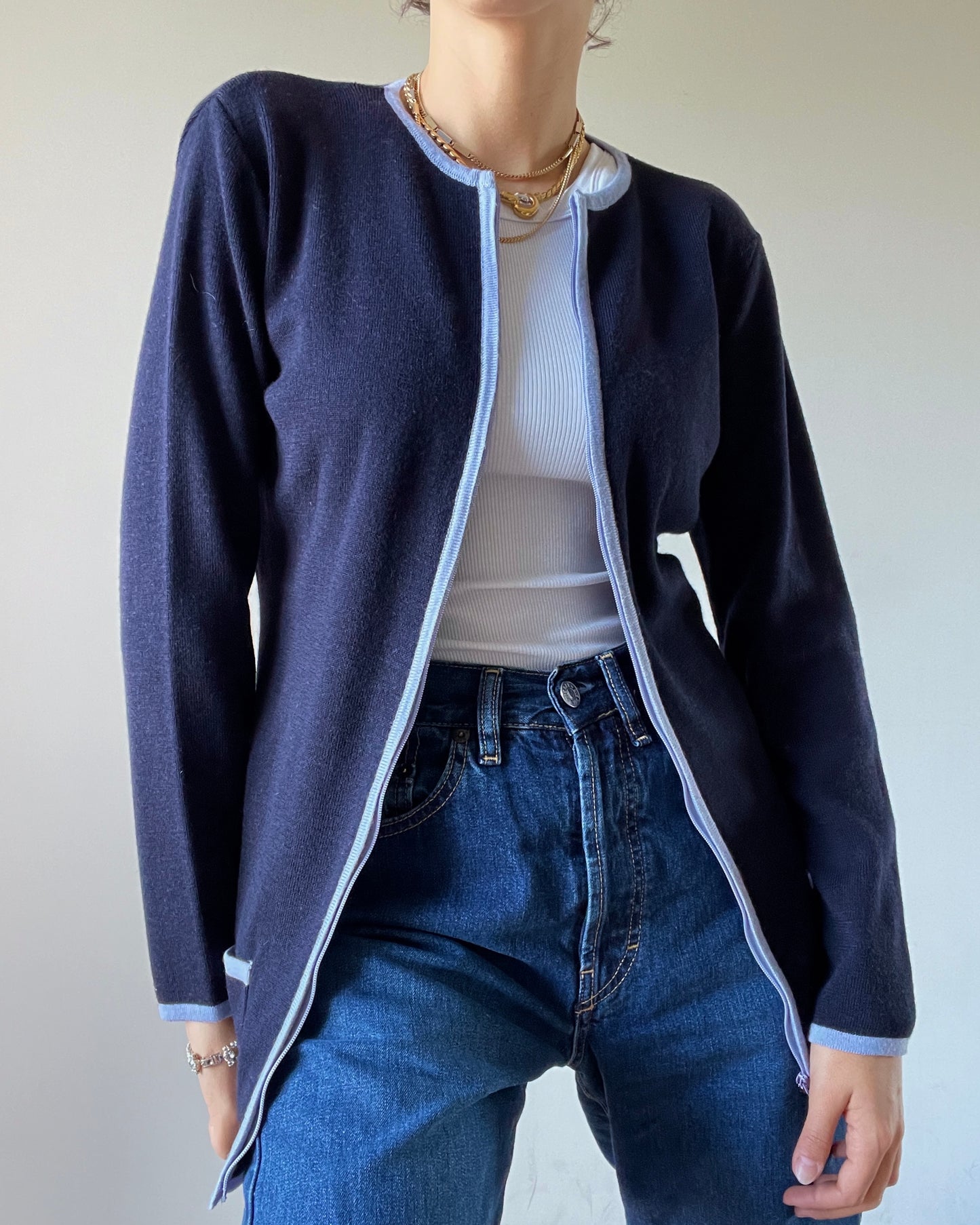 COMPTOIR DES COTONNIERS - Blue Navy Cardigan with mauve borders