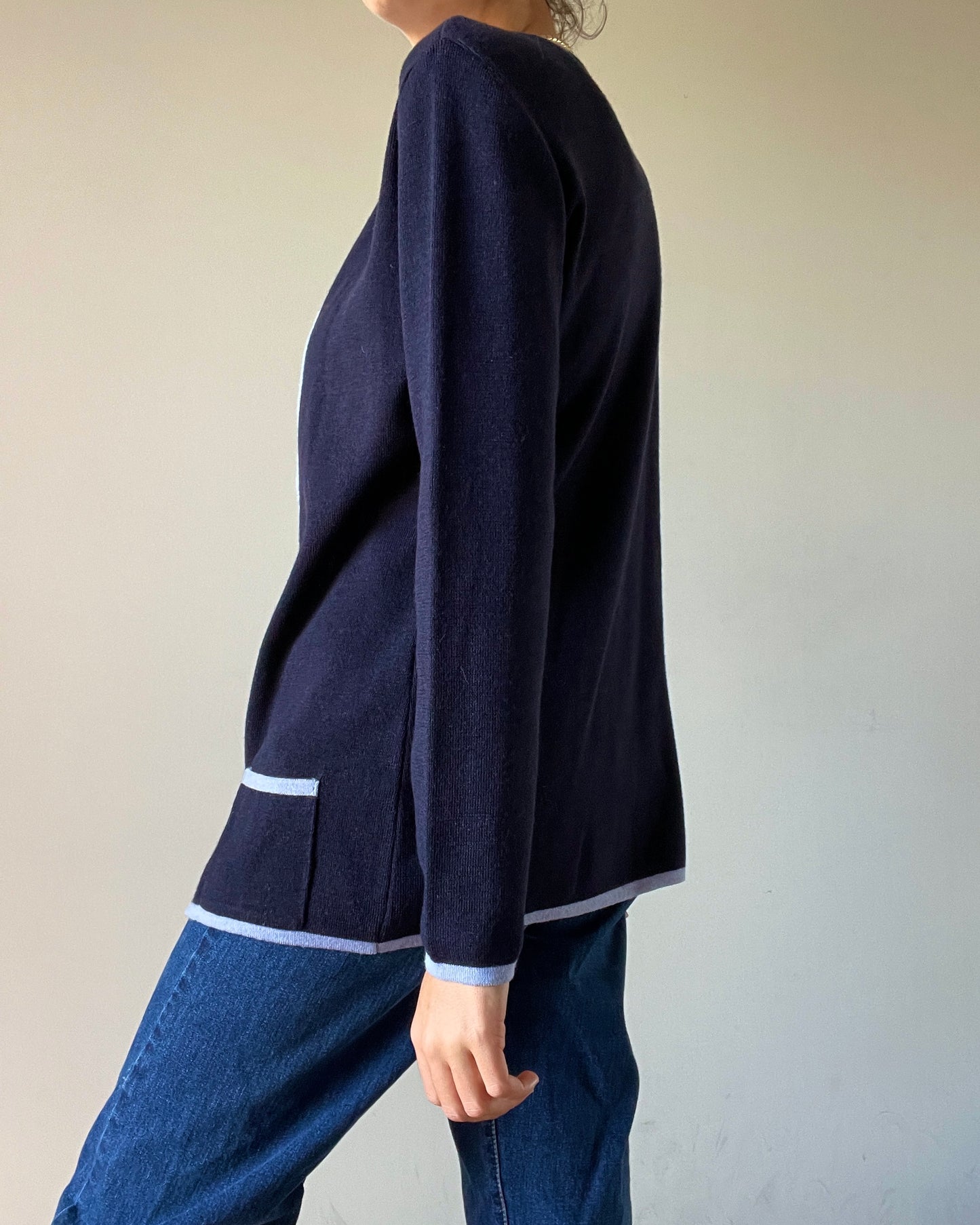 COMPTOIR DES COTONNIERS - Blue Navy Cardigan with mauve borders